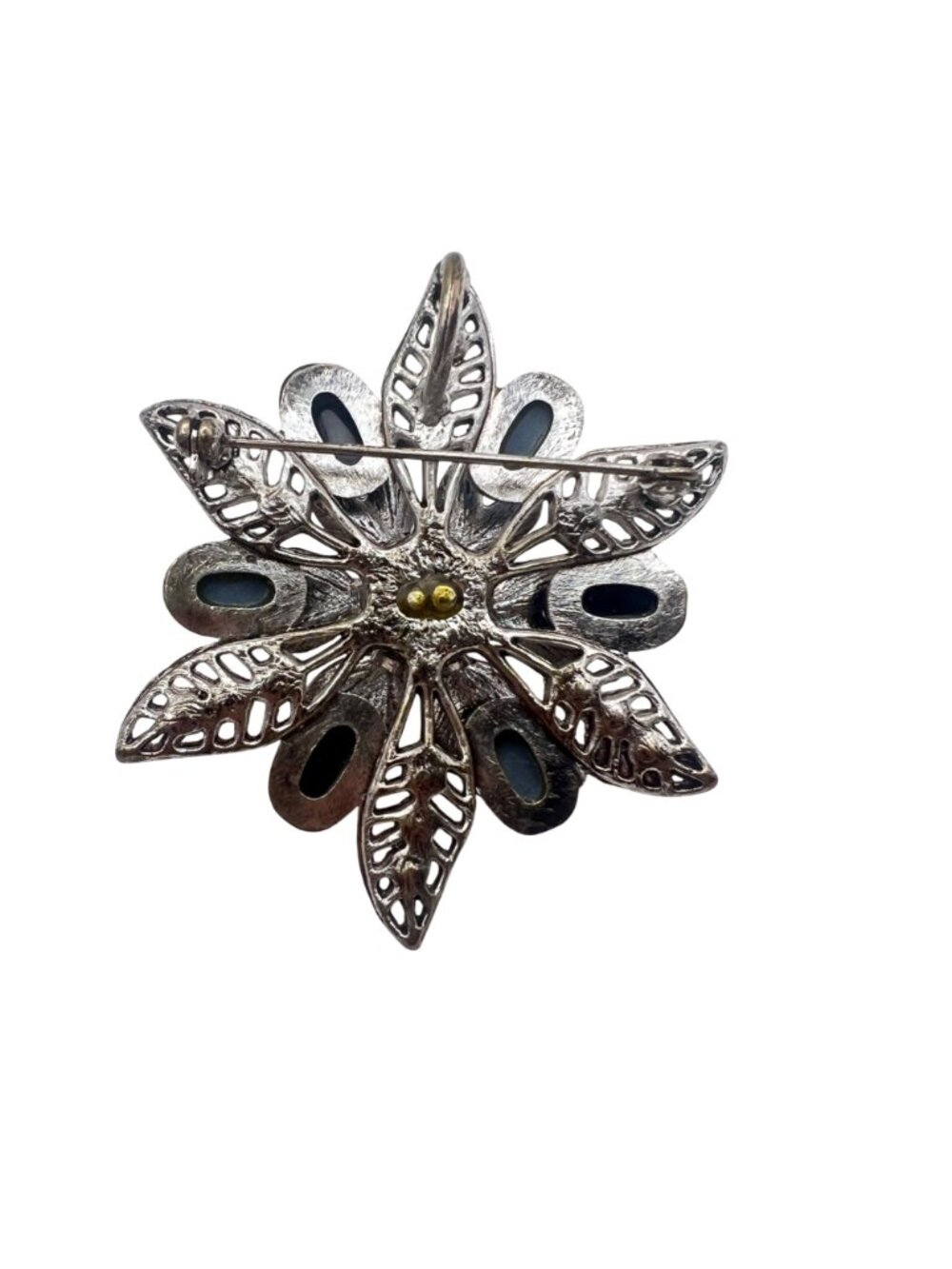 Lot 3 Silver Tone Floral Pendants Acrylic Crystals Faux Pearl Brooch Pink Blue - Picture 9 of 12